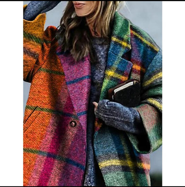 Long Sleeves Loose Contrast Color Coat - Image 4